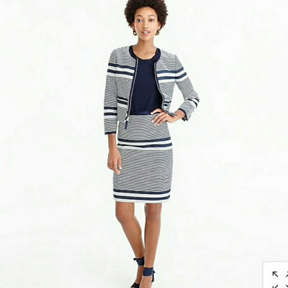 J. Crew Navy / White Stripe A-line Tweed Skirt - Picture 2 of 10